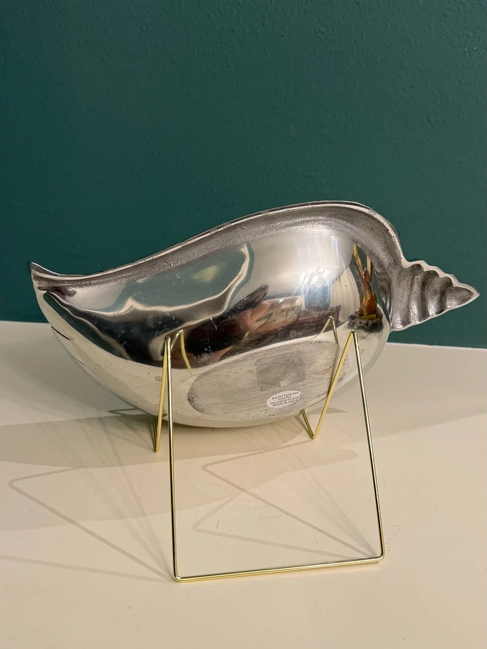 Large silver pewter sea shell conch bowl platter catchall dish